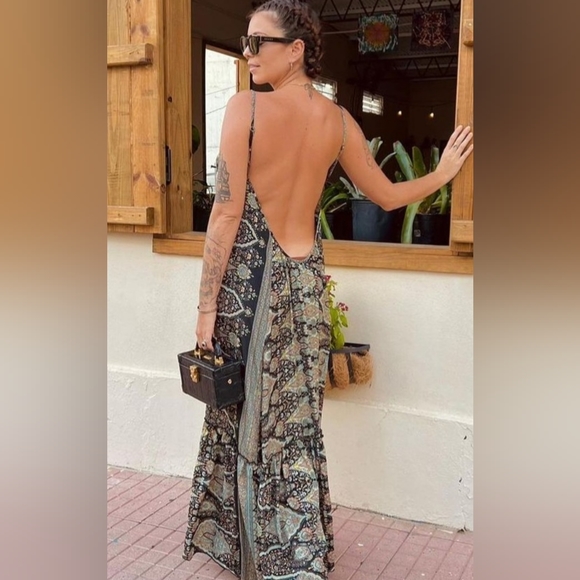 Karma Highway Shift Silky Tier Maxi Dress OS NWT - Picture 2 of 8